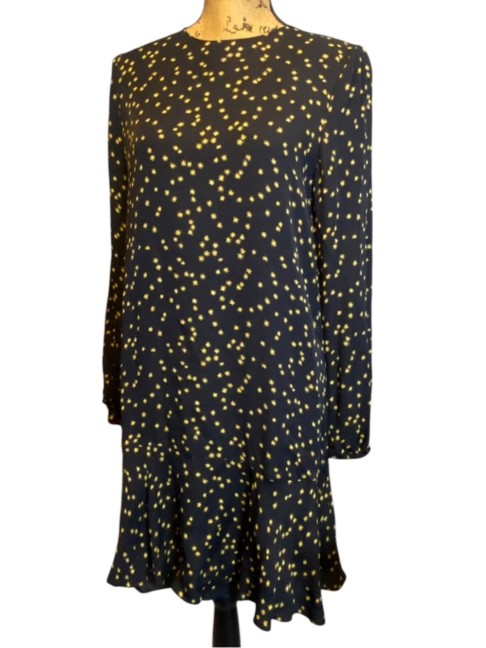 Theory Silk Chiffon Star Print Puff Sleeve Flounce Dress Women’s Size 4 - Picture 3 of 13